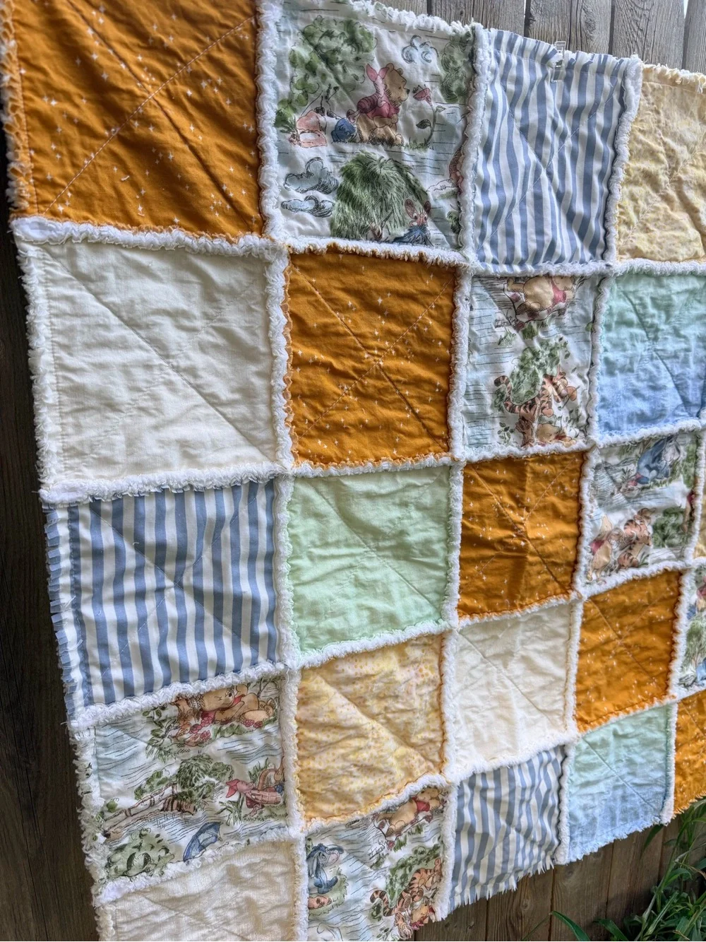 Handmade Bear Rag Quilt: Winnie the Pooh Honey Pot Bear Tiger Baby Blanket
